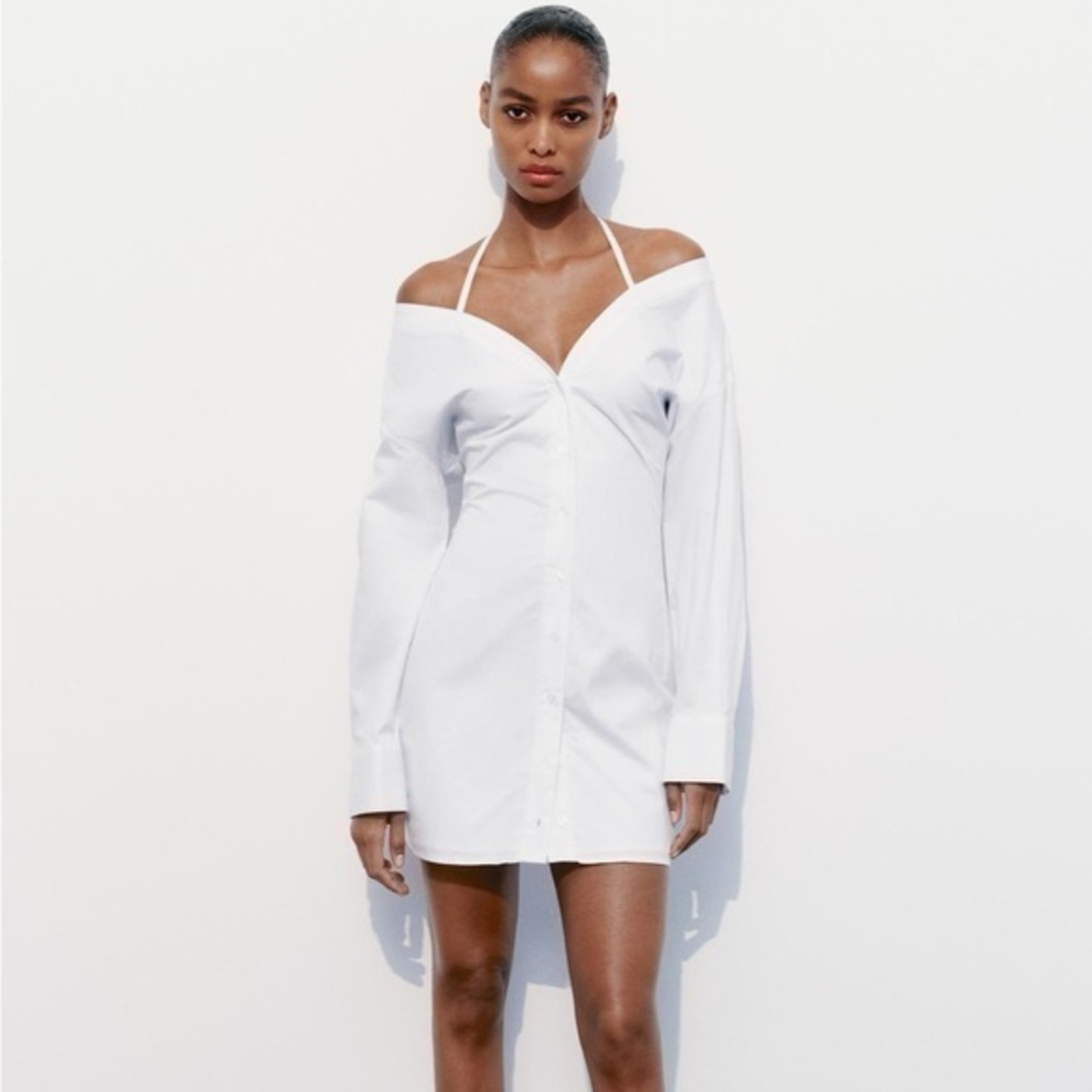 Zara NWT off the shoulder buttoned dress white